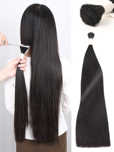 Image of WIGNEE 100% Single-Origin Raw Human Hair Bulk,18A Cuticle Aligned, Professional Color Friendly, Designed for Continued Use 20 Inch 100g Natural Black