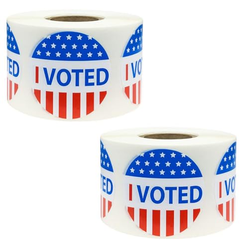 1000 Pcs 2024 Vote Stickers Roll Glitter White Red Blue Self Adhesive Labels Patriotic for Election Votes Campaigns Voting Supplies I Voted Stickers (2 Rolls I Voted)
