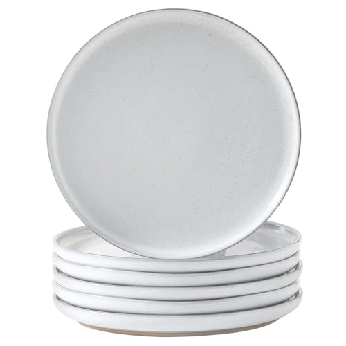 Tikooere 10 Inch Ceramic Dinner Plates Set of 6, Glacier White, High Edges