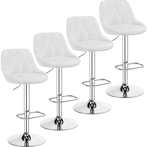 Image of Yaheetech Modern Adjustable Swivel Counter Bar Stools 4PCS, White