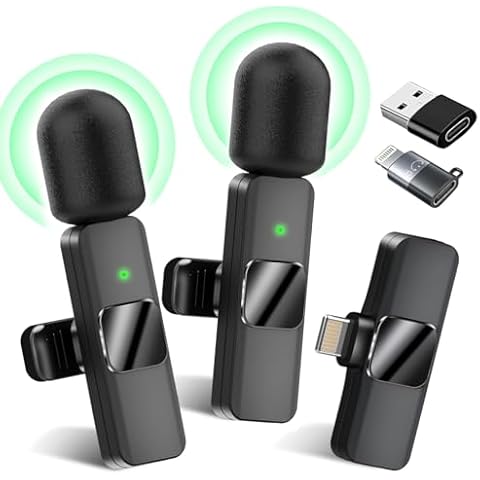Calovebby 3 in1 Wireless Lavalier Microphones 2 Pack,Plug-Play Professional Noise Reduction Recording Clip Mic for Creator Interview YouTube TikTok Vlog, Mini Microphone for iPhone USB C Equipment Cover