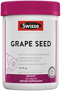 Swisse Grape Seed Extract Capsules Antioxidant Herbal Supplement | Grapeseed Polyphenols + Antioxidant Vitamin C | Promotes Skin Health & Collagen Production | 300 Tablets
