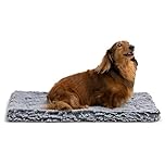 PELZIN Stoutwool Chew Proof Dog Bed - Fluffy Chew Resistant Dog Crate Pad - Tough Kennel Pad for Aggressive Chewers - Washable, Ideal for Small Breeds & Fits L 62cm Crate - 58x41x5cm, Charcoal