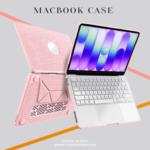 Image of ProElite Case for MacBook Neo 13 inch 2026, Fabric Material Hard Shell with Slim TPU Bumper and Fold Kickstand, Pink