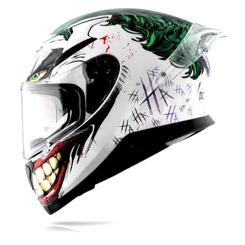 Image of Axor Apex Dc Joker ISI ECE DOT Certified Full Face Dual Visor Helmet for Men and Women with Pinlock Fitted Outer Clear Visor and Inner Smoke Sun Visor (with Extra Irridium Blue Visor) White Green(L)