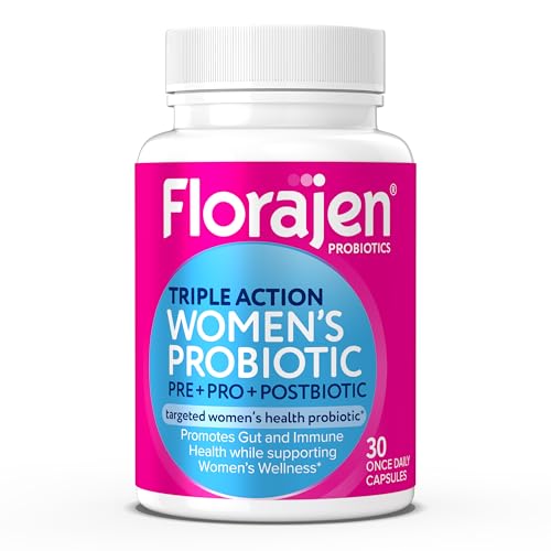 Florajen Women's Complete Triple-Action Prebiotic + Probiotic + Postbiotic for Digestive & Immune Support - Fast-Acting Relief from Constipation & Bloating - Gluten-Free - Vegan - Non-GMO - 30-Count