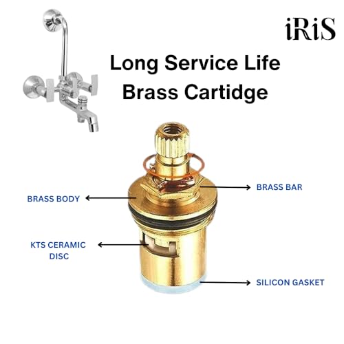 Image of iRiS 3-in-1 Wall Mixer Tap | Brass Bathroom Faucet with Overhead Shower Provision & 125mm Long Bend Pipe | Chrome Finish Bath Fitting | Wall-Mounted Hot & Cold Water Mixer