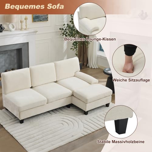 STAPERFO Ecksofa mit Schlaffunktion – L-förmiges 3-Sitzer Sofa, kleines Polstersofa für Wohnzimmer, kompakte Couch 194x118x81 cm mit Stabiler Polsterung – Beige