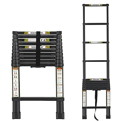 Telescopic Ladder, 10.5FT RIKADE Aluminum Telescoping Ladder with Non-Slip Feet, Portable Extension Ladder for Household and Outdoor Working, 330lb Capacity (3.2m/10.5FT) Black