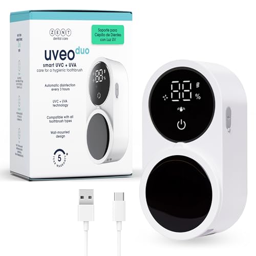 ZENT Uveo Duo esterilizador Cepillo Dientes, Desinfección Doble, Esterilización Automática, Montaje Sin Perforación, Batería Duradera hasta 30 Días, Blanco ZENT Uveo Duo esterilizador Cepillo Dientes, Desinfección Doble, Esterilización Automática, Montaje Sin Perforación, Batería Duradera hasta 30 Días, Blanco