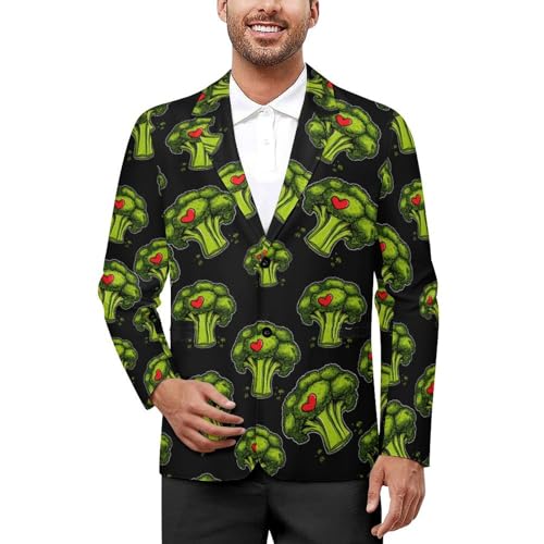 I Love Broccoli Mens Suit Jacket Lapel Blazers V Neck Button Business Coat Tuxedo for Wedding Party