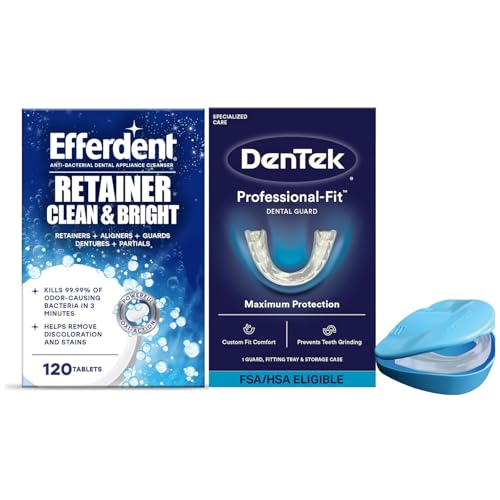 DenTek Mouth Guard for Nighttime Teeth Grinding, Professional-Fit Dental Guard + Efferdent Retainer Clean &amp; Bright, Retainer Cleaner Tablets, 120 Count