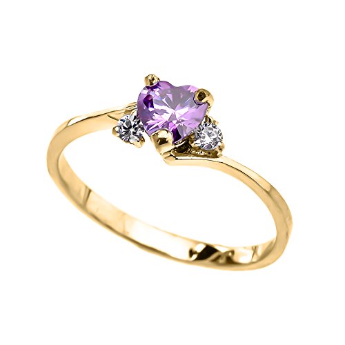Modern Contemporary Rings Dainty 10k Yellow Gold June Birthstone Heart with Cubic Zirconia Proposal/Promise Ring