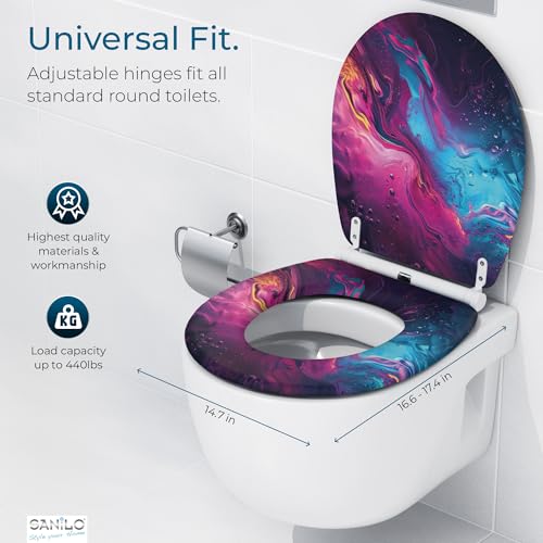 Image of Sanilo Wooden Toilet Seat with Quick Release & Soft Close [ROUND] - Decorative & Slow Close Molded Wood Seat - With One Click for Easy Installation & Cleaning - With Adjustable Fit (Lumen)