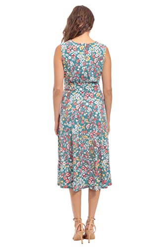 Image of London Times Women's Sleeveless Inset Waist Midi Fit and Flare Dress