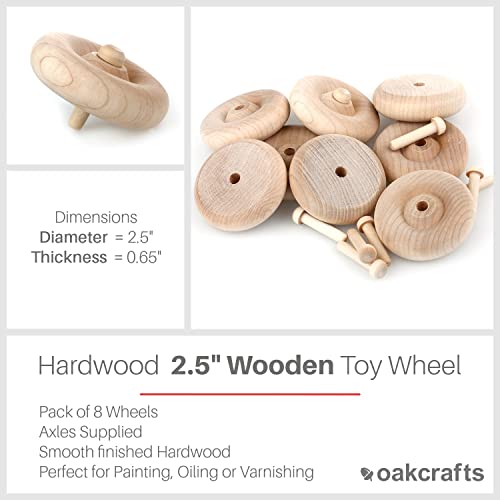 Oakcrafts 63mm / 2.5" Wooden Wheel - Pack of 8 Including axles, Small - Image 2