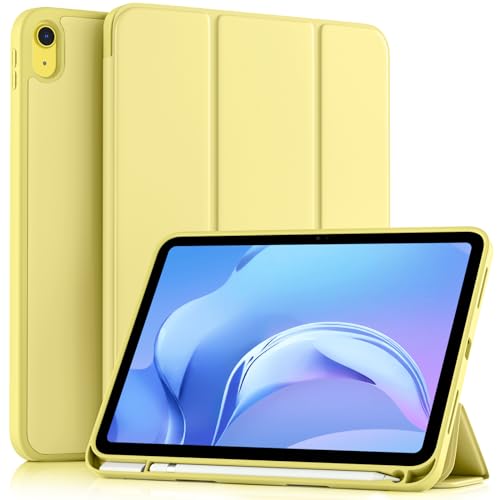 Image of Akkerds Compatible with iPad (A16) 11th Generation Case 11 Inch 2025, for iPad 10th Generation Case 10.9 Inch 2022 with Pencil Holder, Slim Trifold Stand Protective Cover with Soft TPU Back, Yellow