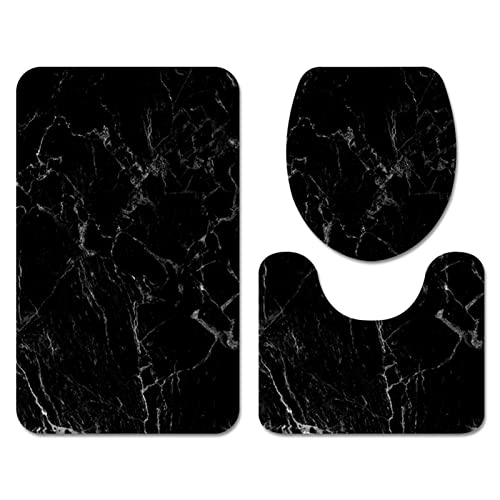 Stillshine. Juego de Alfombras de Baño 3 Piezas, Mármol Patrón Negro Beige Caqui Poco Profundo Azul Alfombra de Contorno en Forma de U, Felpudo,Inodoro Cubierta de Tapa (Color 1,40×60 cm 3PCS)