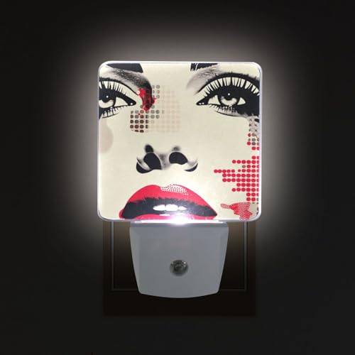 Image of Woman Face Night Lights 2 Pack Plug-in Wall Led Nightlight Auto Dusk-to-Dawn Sensor Lamps for Bedroom Kitchen Bathroom