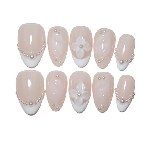 10Pcs Almond Handmade Press On Nails | Floral Seashell Ombre