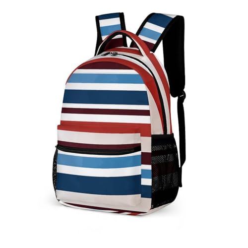 Red Blue White Gray Stripes Backpack for Travel, Ultra Durable Small Bookbag Lightweight Daypack for Women Men4