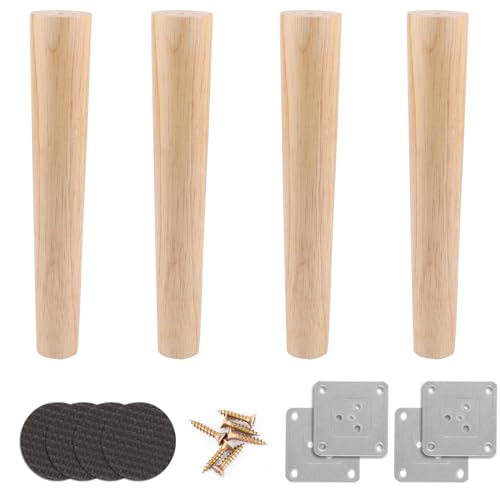 AKOLAFE 4 patas para muebles de madera de roble, 30 cm, patas de madera robustas, patas de muebles redondas, con placas de montaje y tornillos, para cama, armario, silla, mesa