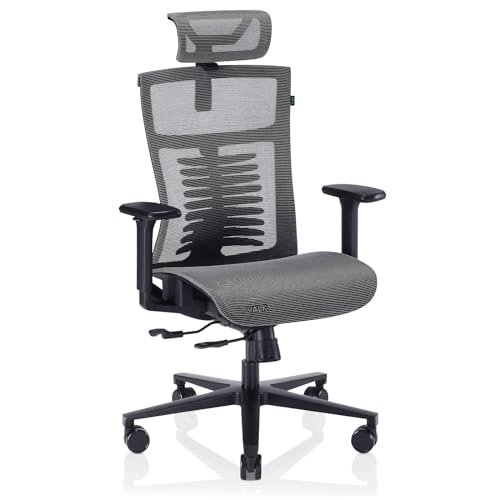 VALK Noma Office - Silla Gaming de Malla Transpirable, Silla Oficina Ergonomica, Reposabrazos 3D, Mecanismo Sincronizado con Asiento Deslizante, Base Aluminio, Reclinable (Gris/Negro)