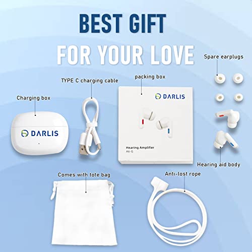 Darlis Digital Hearing Amplifier To Aid And Assist Hearing, Bluetooth, Rechargeable, Noise Canceling, No Whistling Or Howling, Comfort Wearing With Portable Charging Case, Mother And Father Gifts White #TOP7