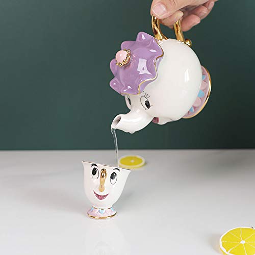 Mowuqeen Mrs. Potts Tea Pot - Beauty And Beast - Tea Pot Cup One Set Lovely Chip Cup Set Teapot Mug (Tea Pot Set) #TOP4