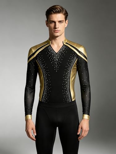 Mufeng hombre leotardo danza gimn&aacute;stica manga larga camisa de baile con cuello V 5