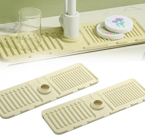 2 tappetini per rubinetto da cucina, paraspruzzi, in silicone, ad asciugatura rapida, effetto pietra, protezione per lavello, avorio
