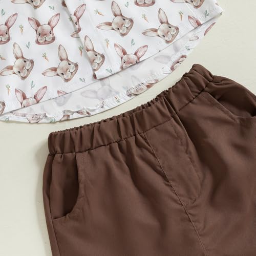 Image of Owl's-Yard Baby Boy Easter Outfits Rabbit Carrot Short Sleeve Button Down Shirts and Solid Color Shorts 2 Pcs Summer Set