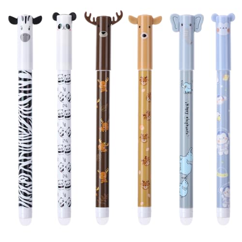 Thboxes 6 Stück Radierbarer Kugelschreiber, 0,5mm Gelstifte Radierbar Tintenroller Radierstift Radierbare Stifte Tiere E...