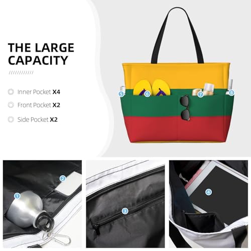 Large Capacity Beach Bag Waterproof Pool Tote for Gym Swimming Camping Carry On Bag Flag of Lithuania Print4