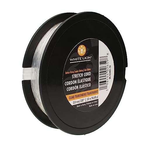 White Lion Stretch Cord – Very Strong, Consistency in Cord, Keeps Form, Perfect for Beading and Jewelry Making – Clear Color – .8mm Diameter – 50 Meter (164 Foot) Spool