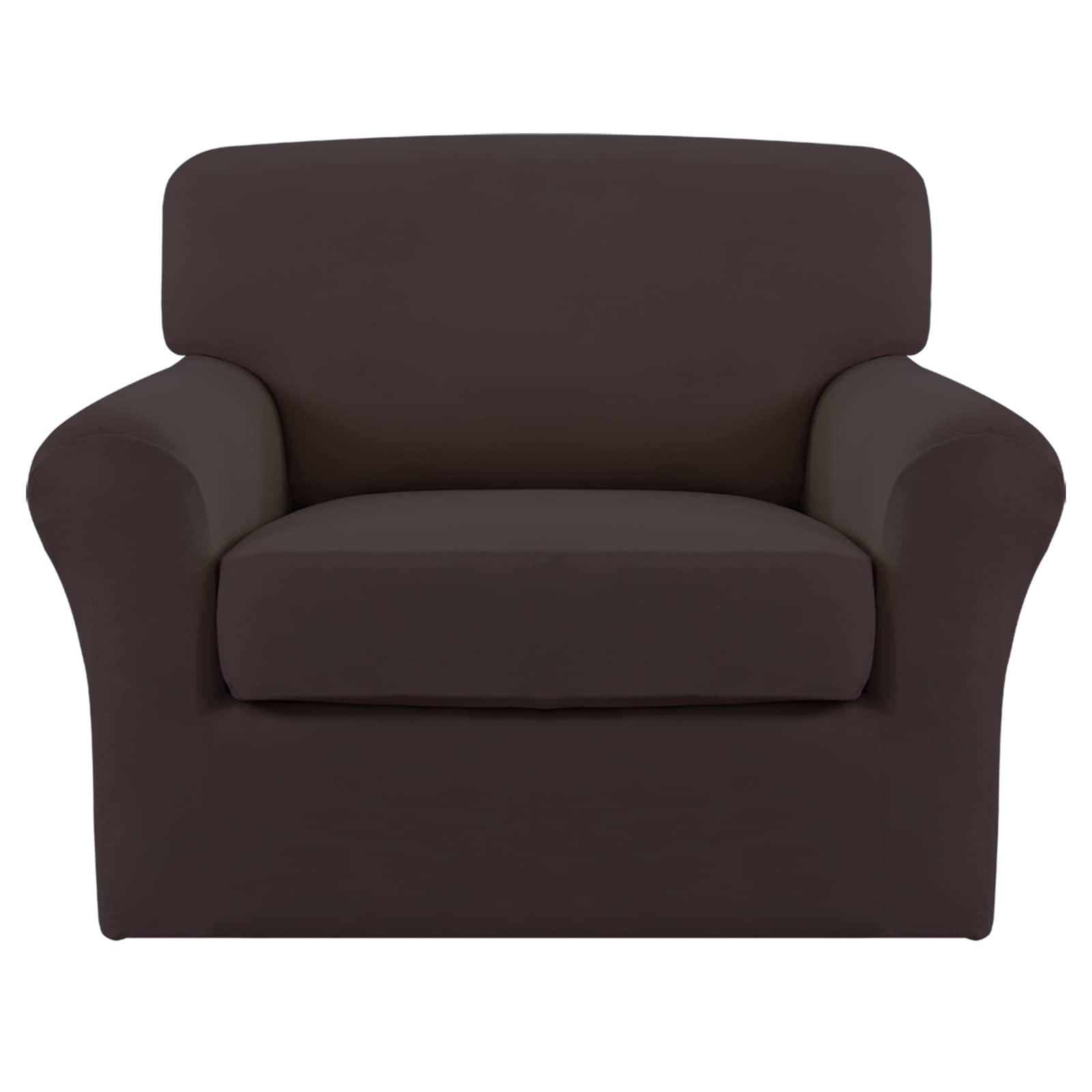Easy-Going 2 Pieces Microfiber Stretch Chair Slipcover – Spandex Soft Fitted Sofa Couch Cover Washable Furniture Protector with Elastic Bottom Kids Pet Chocolate