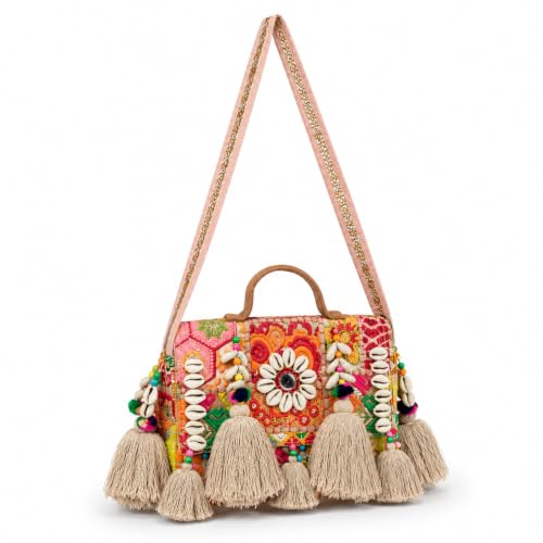 Image of MOMISY Handicraft Handmade Cotton Ethnic Rajasthani Embroidered Banjara Bags for Women Sling Clutch with Handle Purses for Ladies Girls