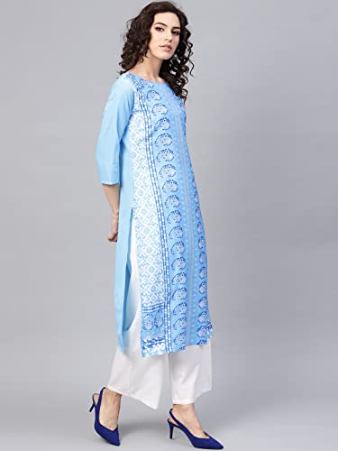 Image of Vaamsi Women's Crepe A-Line Kurta (VPK1704E M Blue)