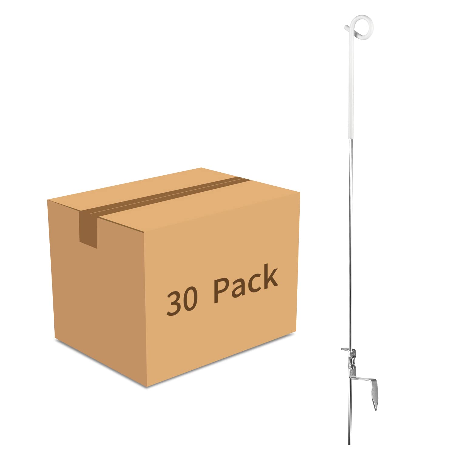 41 Inches Systems Pig Tail Step-in Fence Post,Stainless Steel for Fence - Pack of 30 White