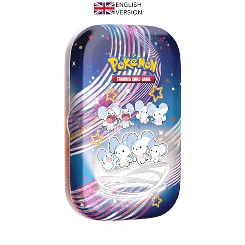 Pokémon TCG: Escarlate e Violeta — Mini lata Paldean Fates – Maushold (2 pacotes booster, 1 adesivo