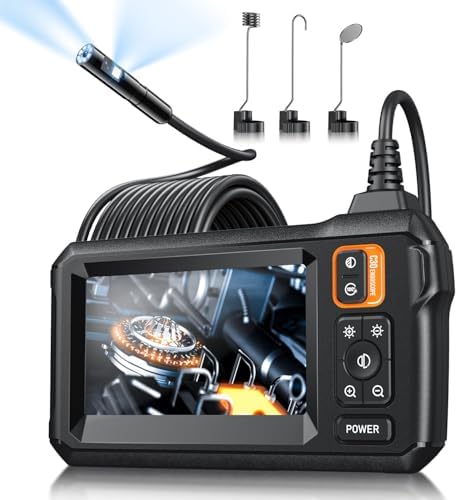 Endoscope Camera with Light, Inspection Borescope Camera with 4.3" IPS Screen, 1920P HD with 8 LED Lights, 16.5FT Semi-Rigid Cord Bore Scope, IP67 Waterproof Endoscope for Sewer, Dual Lens(Orange)