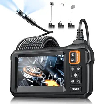 Endoscope Camera with Light, Inspection Borescope Camera with 4.3" IPS Screen, 1920P HD with 8 LED Lights, 16.5FT Semi-Rigid Cord Bore Scope, IP67 Waterproof Endoscope for Sewer, Dual Lens(Orange)
