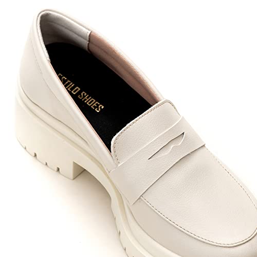Sapato Mocassim Feminino Tratorado Conforto Moderno Liso Estilo Shoes (Off white, BR, Adulto, Numéri