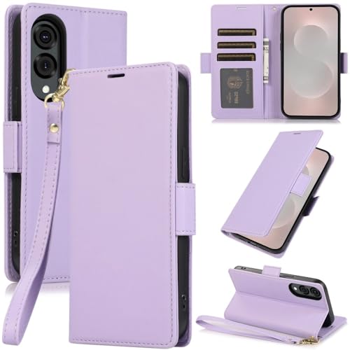 Étui portefeuille Samsung A12 haut de gamme en cuir violet clair
