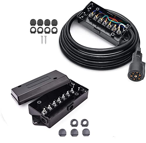 Mictuning Heavy Duty 7 Way Plug Inline Trailer Cord With 7 Way Electrical Trailer Junction Box #TOP8