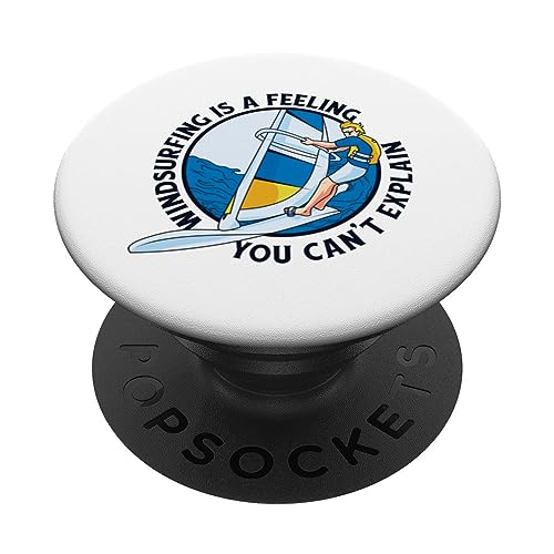 Windsurfing Is A Feeling Surfer Windsurfing PopSockets Swappable PopGrip, Black