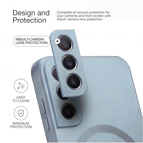 Image of amazon basics Premium Mag-Safe Case for Samsung Galaxy S21FE 5G | Shockproof & Anti-Scratch Cover | Soft Silicone with Wireless Charging | Camera Lens Guard - Blue