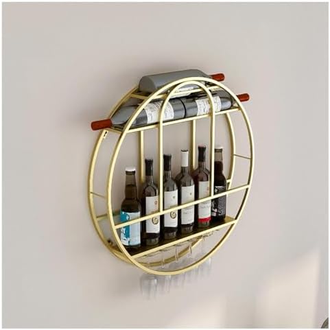 Wall Mounted Wine Rack, Round Bar Shelves Wall Mounted Kitchen Storage with Wine Glass Holder Liquor Shelf Modern Metal Display Rack for Kitchen Home Bar(Black,27.5in)
