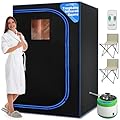 SereneLife Portable Sauna for Home, 2 Person Steam Sauna Tent with 4L Steamer, 2 Folding Sauna Chairs, Remote Control In-Home Spa, 71"x47" - inches (Black)
