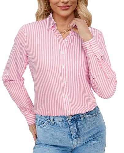 Image of siliteelon Button Down Shirts for Women Oxford Shirt Long Sleeve Classic Wrinkle Free Business Dress Shirts Work Office